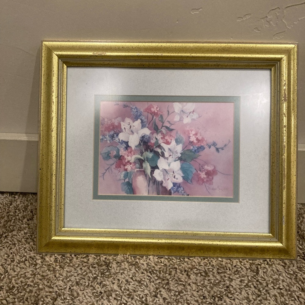 Barbara Mock "Signed Flowers Limited Edition" Framed Art Antique 1987 Signed